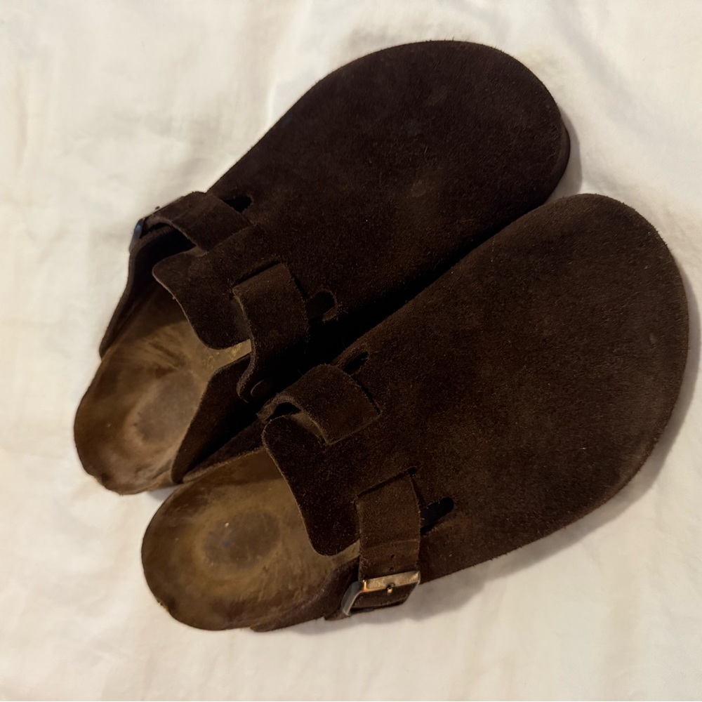 Birkenstock Brown Suede Boston Clogs - Picture 2 of 10